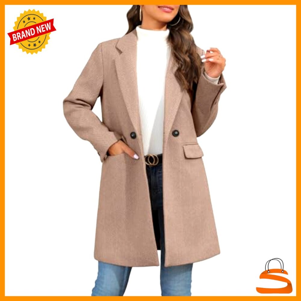 Double Breasted Trench Coat Classic Chic Longline Blazer Jacket Office Wear - Picture 3 of 7